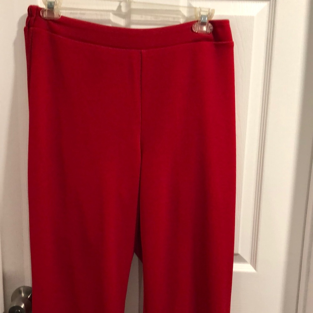 This is a red pants suit.